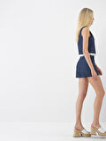 Lacivert Regular Fit Keten Şort