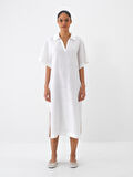 Beyaz Oversize Keten Elbise