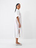 Beyaz Oversize Keten Elbise
