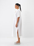 Beyaz Oversize Keten Elbise