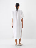 Beyaz Oversize Keten Elbise