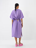Lila Oversize Keten Elbise