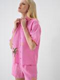 Pembe Oversize Keten Gömlek