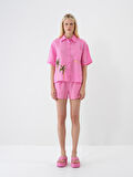Pembe Oversize Keten Gömlek