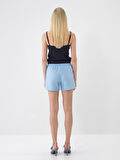 Mavi Regular Fit Keten Şort