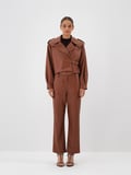 Xint Camel Deri Görünümlü Oversize Ceket