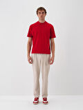Xint Kırmızı Pamuk Dokulu Regular Fit Tişört