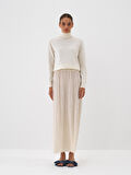 Xint Ekru Doğal Yün Dokulu Oversize Kazak