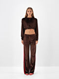 Xint Kahverengi Lüks Dokulu Soft Kadife Oversize Sweatshirt