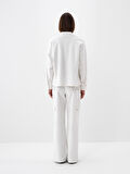 Xint Beyaz Lüks Dokulu Soft Kadife Oversize Ceket