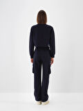 Xint Lacivert Pamuk Dokulu Oversize Sweat Pantolon