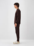 Xint Kahverengi Pamuk Dokulu Regular Fit Sweat Pantolon