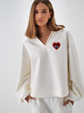 Xint Ekru Pamuk Dokulu Oversize Sweatshirt