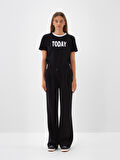 Xint Siyah Pamuk Dokulu Oversize Sweat Pantolon