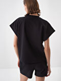 Siyah Oversize Pamuklu Sweatshirt