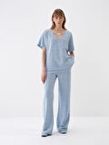 Mavi Oversize Pamuklu Bluz
