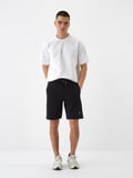 Siyah Regular Fit Pamuklu Şort