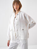 Beyaz Oversize Keten Ceket