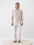 Beyaz Regular Fit Keten Pantolon