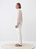 Beyaz Regular Fit Keten Pantolon
