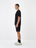 Siyah Regular Fit Pamuklu Şort