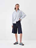 Lacivert Oversize Keten Şort