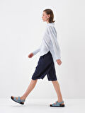 Lacivert Oversize Keten Şort