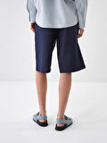 Lacivert Oversize Keten Şort