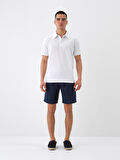 Lacivert Regular Fit Keten Şort