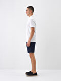 Lacivert Regular Fit Keten Şort