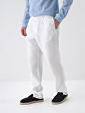 Beyaz Regular Fit Keten Pantolon