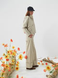 Xint Bej Pamuk Dokulu Oversize Pantolon