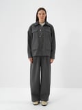 Xint Gri Esnek Dokulu Oversize Ceket