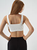Xint Ekru Pamuk Dokulu Regular Fit Crop