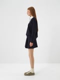 Xint Lacivert Esnek Dokulu Oversize Etek