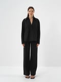 Xint Siyah Esnek Dokulu Oversize Bluz