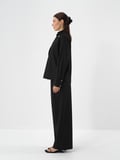 Xint Siyah Esnek Dokulu Oversize Bluz