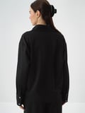 Xint Siyah Esnek Dokulu Oversize Bluz