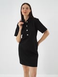 Xint Siyah Esnek Dokulu Regular Fit Elbise
