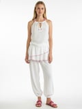 Xint Bej Pamuk Dokulu Oversize Pantolon