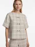 Xint Bej Pamuk Dokulu Oversize Bluz
