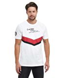 Beyaz Renk Kırmızı Siyah Baskılı Erkek Kısa Kol Bisiklet Yaka T-shirt