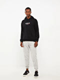 LCW Casual Siyah Uzun Kollu Baskılı Erkek Hoodie