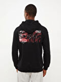 LCW Casual Siyah Uzun Kollu Baskılı Erkek Hoodie
