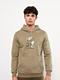 LCW Casual HAKİ Uzun Kollu Baskılı Erkek Kalın Hoodie
