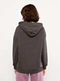 LCW Vision Antrasit Kapüşonlu Baskılı Uzun Kollu Kadın Sweatshirt