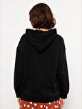 LCW Vision Siyah Baskılı Kadın Kalın Hoodie
