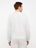 LCWAIKIKI Classic BEJ Bisiklet Yaka Uzun Kollu Baskılı Erkek Kalın Sweatshirt