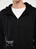 LCW Casual Siyah Uzun Kollu Baskılı Erkek Hoodie