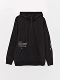 LCW Casual Siyah Uzun Kollu Baskılı Erkek Hoodie